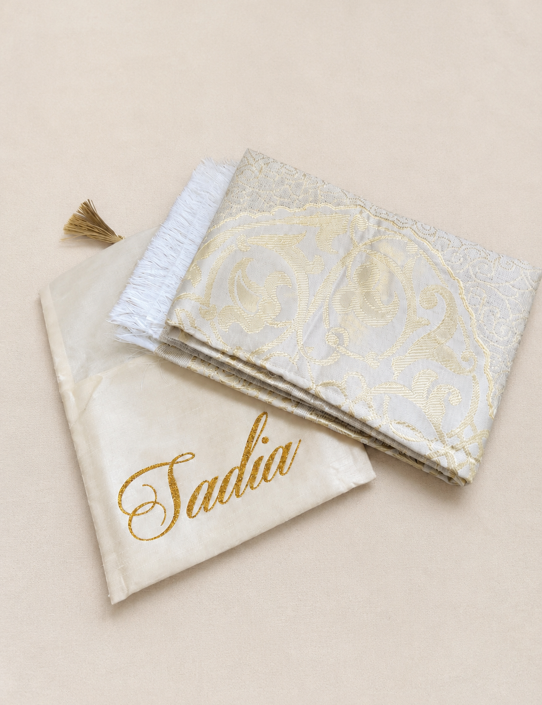 Pochette + tapis de prière beige